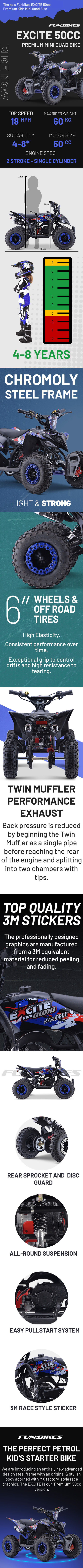 Excite 50cc Premium Blue Kids Mini Petrol Quad Bike
