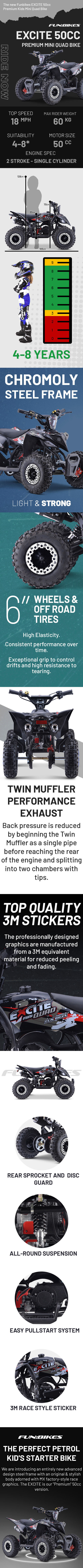 Excite 50cc Premium Grey Kids Mini Petrol Quad Bike