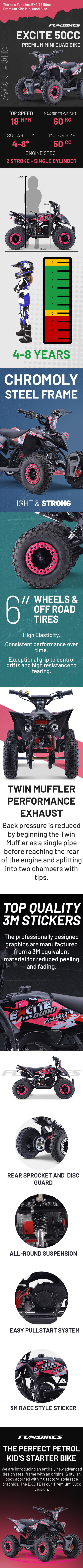 Excite 50cc Premium Pink Kids Mini Petrol Quad Bike