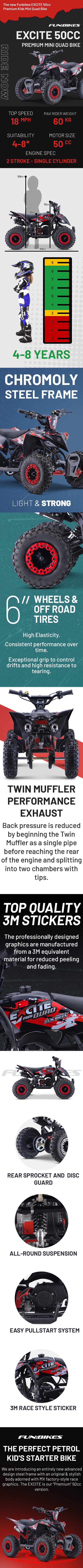 Excite 50cc Premium Red Kids Mini Petrol Quad Bike