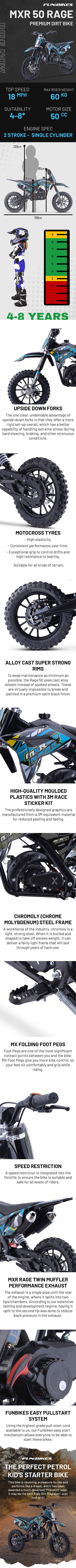 FunBikes MXR "50" Rage 10/10 61cm Premium Blue Kids Dirt Bike