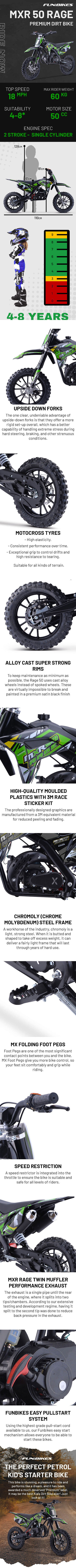 FunBikes MXR "50" Rage 10/10 61cm Premium Green Kids Dirt Bike
