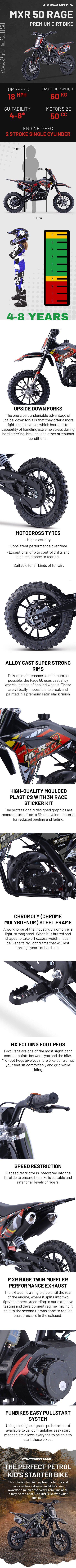 FunBikes MXR "50" Rage 10/10 61cm Premium Red Kids Dirt Bike